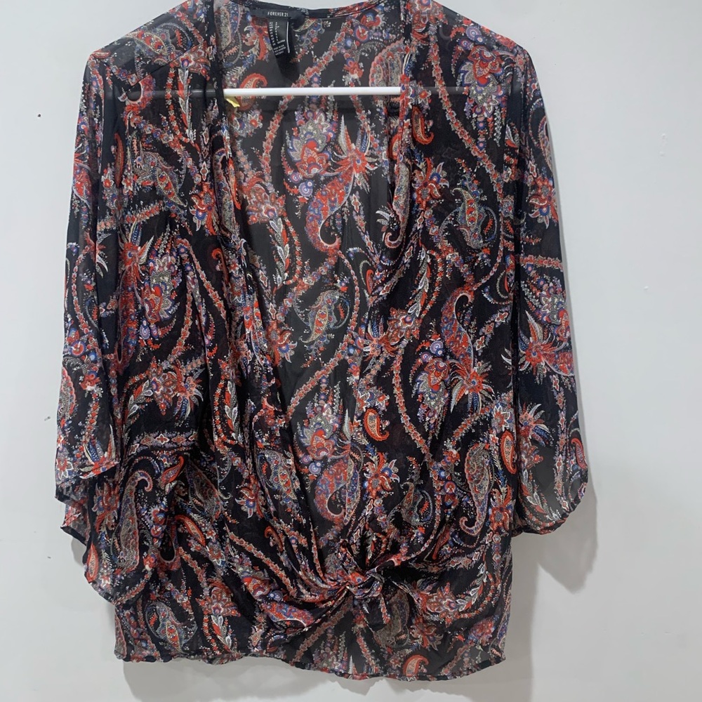 Women’s Open Front Blouse / Cardigan - Paisley Pattern - Picture 4 of 6